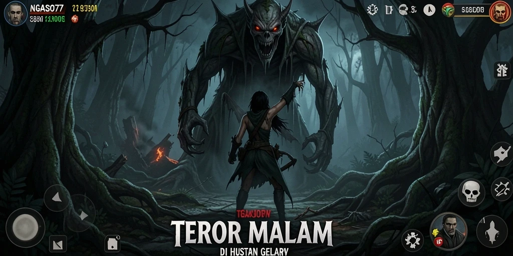 Tangkapan layar NGASO77 menampilkan suasana mencekam saat menjelajahi hutan.