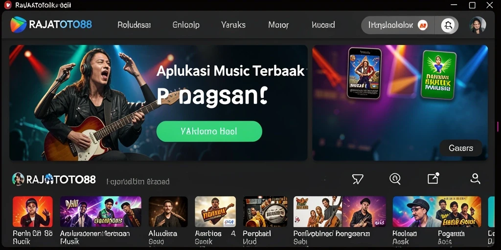 Screenshot dari gameplay <strong>RAJATOTO88</strong> yang menunjukkan antarmuka aplikasi dengan berbagai pilihan musik.