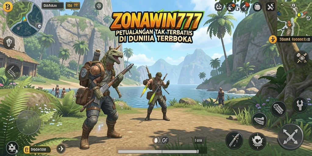 Tangkapan layar gameplay ZONAWIN777 menunjukkan eksplorasi dunia terbuka yang kaya.